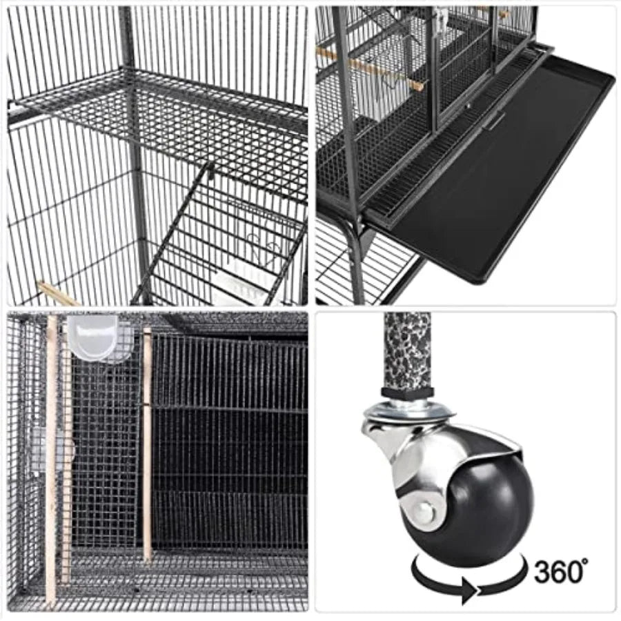 69Inch Extra Large Bird Cage with Durable Metal Construction for MidSized Parrots Cockatiels Conures Parakeets Lovebirds Budgie