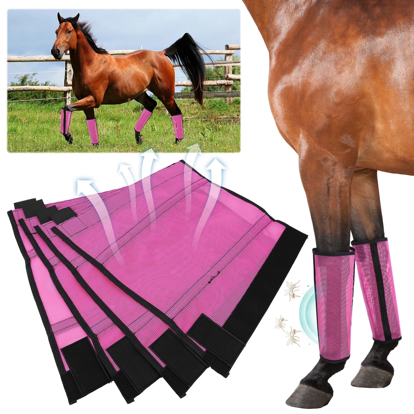 4 Sets Horse Foot Protective Cover Protective Horse Leg Wraps Breathable Mesh Horse Boots for Preventing Flies Mosquitoes Bite