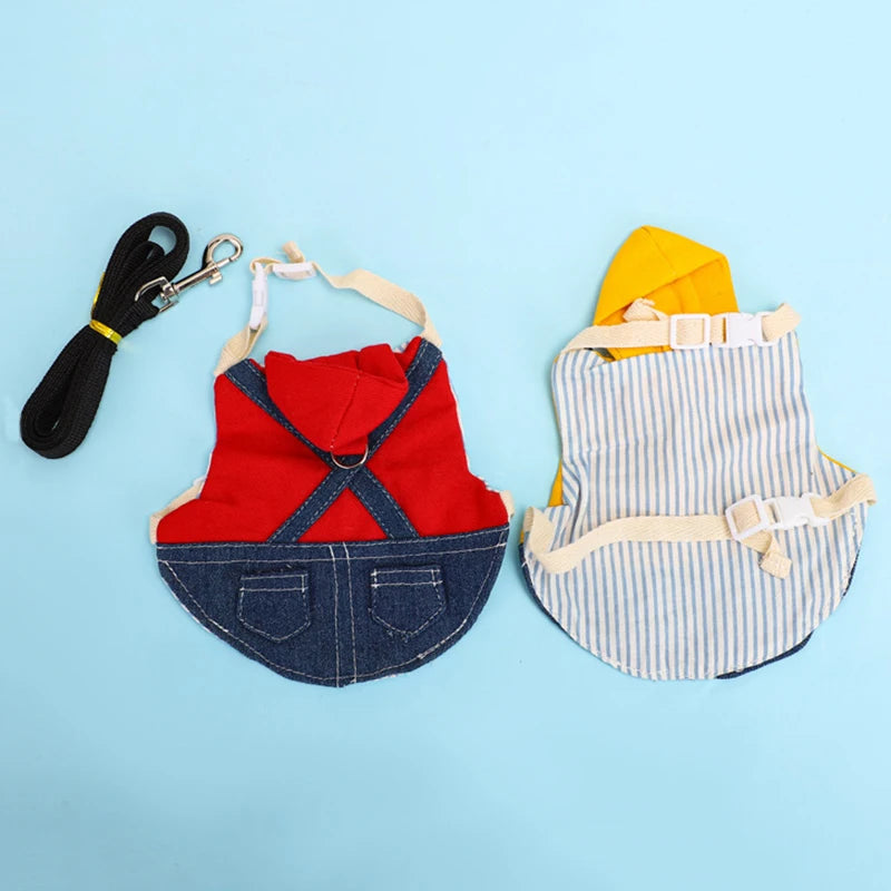 Stylish Denim Pet Harness & Leash Set - Rabbit Bunny Guinea Pig Walking Costume for Small Animals Safety Accessory