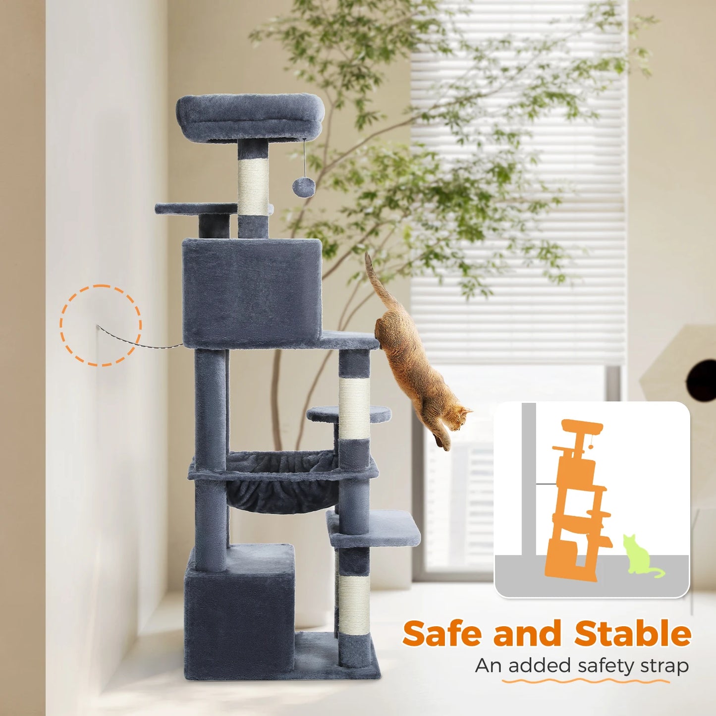 Large Cat Tree and Tower for Indoor Cats With Sisal-Covered Scratching Posts Spacious Hammock Padded Perches and Condos Cat Toys