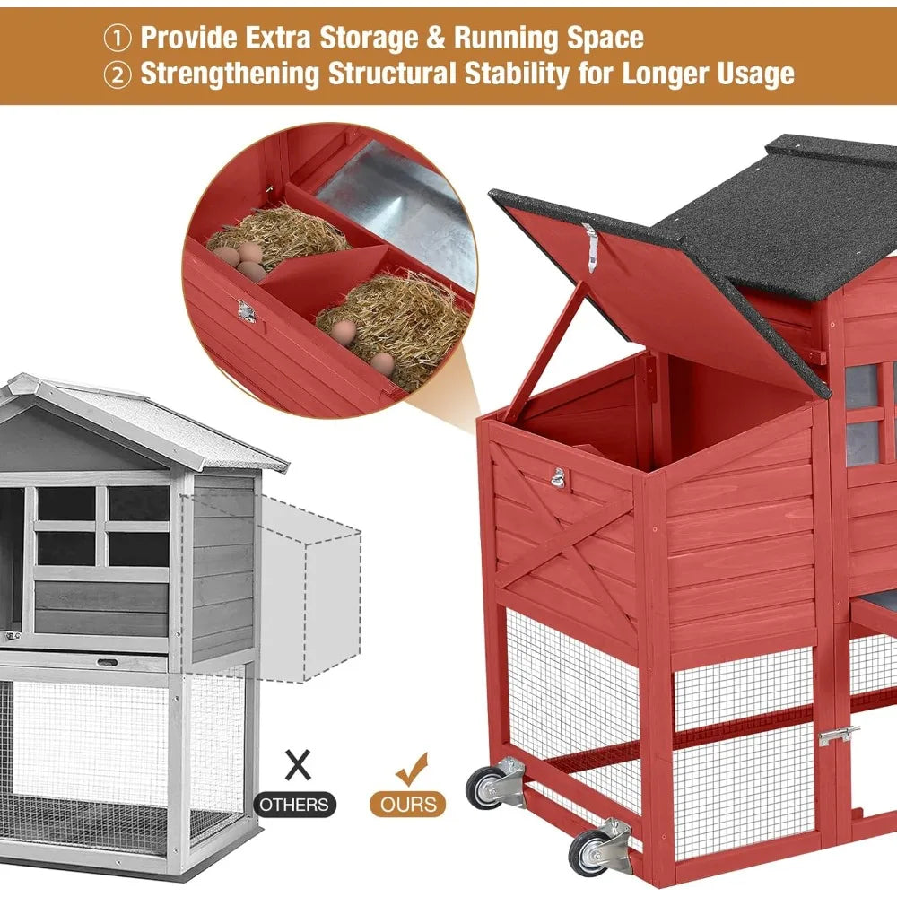 Large Chicken Coop for Outdoor with Nest Box and Removable Tray, Hen House Waterproof for 2-6 Chickens, Outdoor Poultry Cage