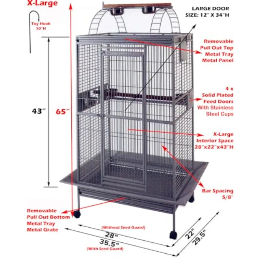 X-Large Double Ladders Open/Close Play Perch Stand Top Wrought Iron Bird Parrot Parakeet Finch Macaw Cockatoo Cage Include Seed