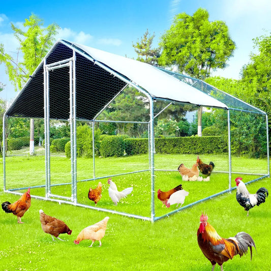 Large Metal Chicken Coop, Chicken Runs for Yard with Cover Walk-in Poultry Cage for 10 20 Chickens, Chicken Pen Duck Coop with W