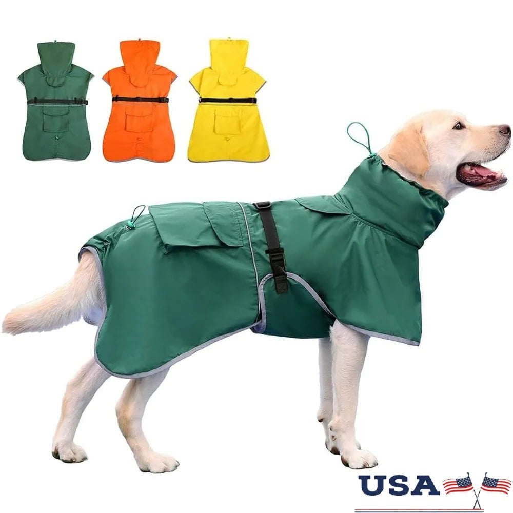 Waterproof Dog Raincoat Adjustable Rain Slicker Medium Large Dogs Reflective Safety Features Hooded Outdoor Poncho Jacket 6XL
