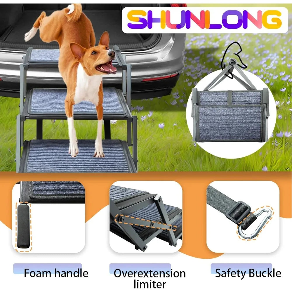 Dog Ramp for Car Truck and SUV Dog Stairs for Large Dogs Folding Pet Stairs with Non-Slip Rug Surface Supports Up to 250 lbs (5