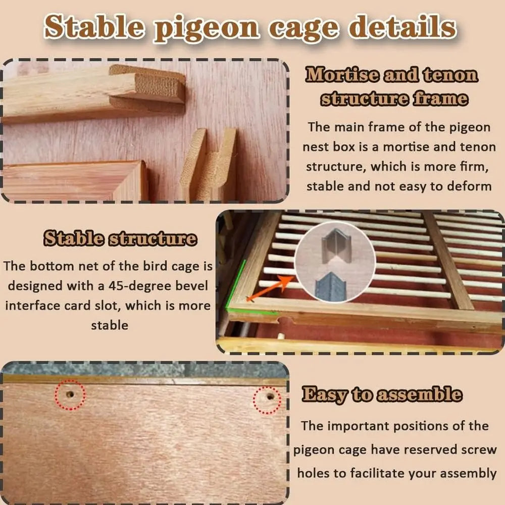 Sturdy Bamboo Pigeon Nest Box, 24 Multi-Purpose Outdoor/Indoor Cage with Easy Clean Tray, Brown