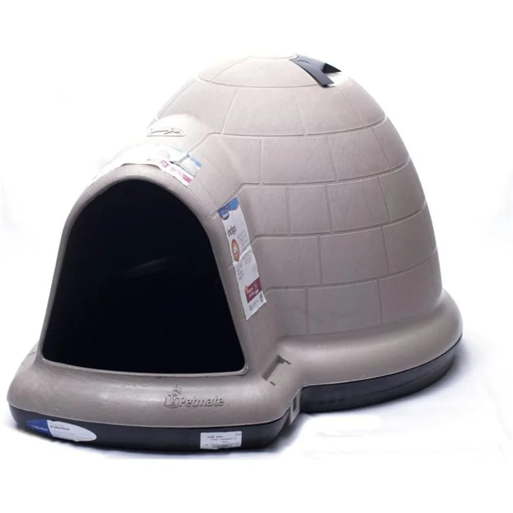 Petmate Outdoor Weatherproof Dog House - Indigo Igloo for Large Dogs, 50-90 Pounds, Made in USA, Taupe/Black
