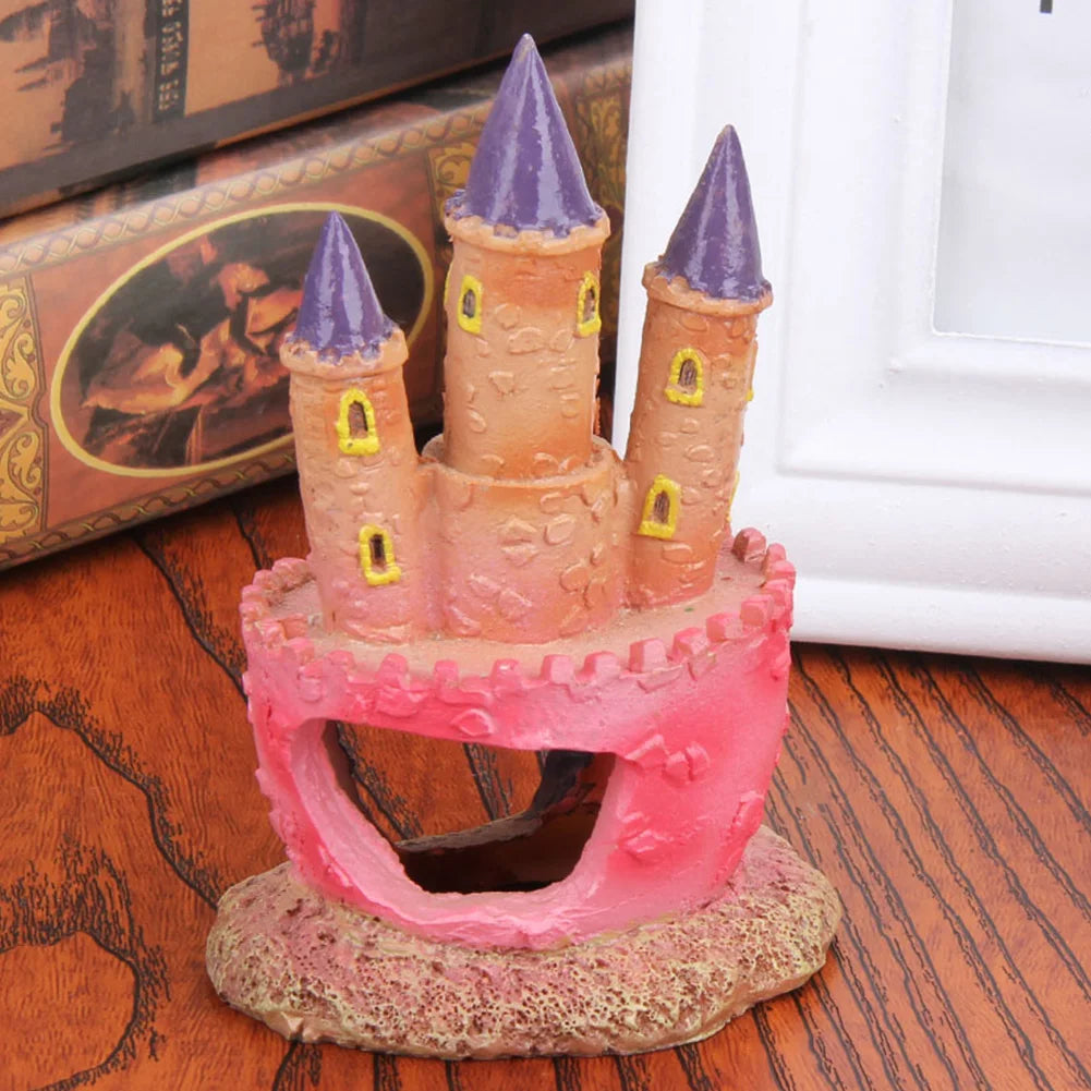 Fish Tank Decorations Small Castle Shape Ornament Non-toxic Resin Cartoon Castle Vivid Scenery for Fish Tank Aquarium Decor