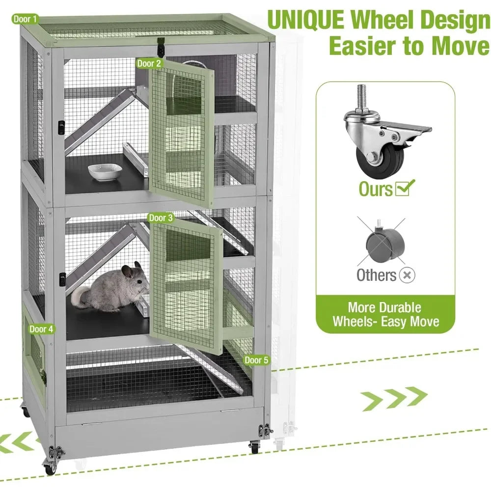 5-layer Small Animal Cage, Suitable for Chinchillas, Hedgehogs, Squirrels, Chameleons, Lizards, Gerbils, Bite-proof