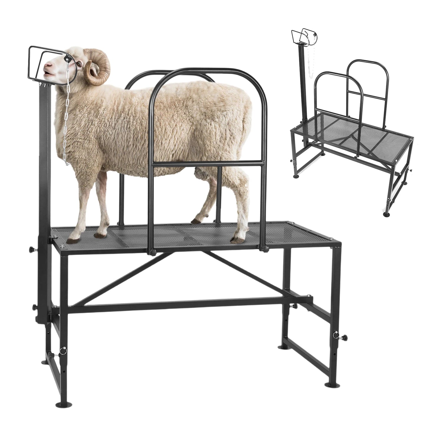 Goat Milking Stand Sheep & Goat Trimming Stand Adjustable Height Goat Shearing Livestock Stand with Headpiece and Nose Loop
