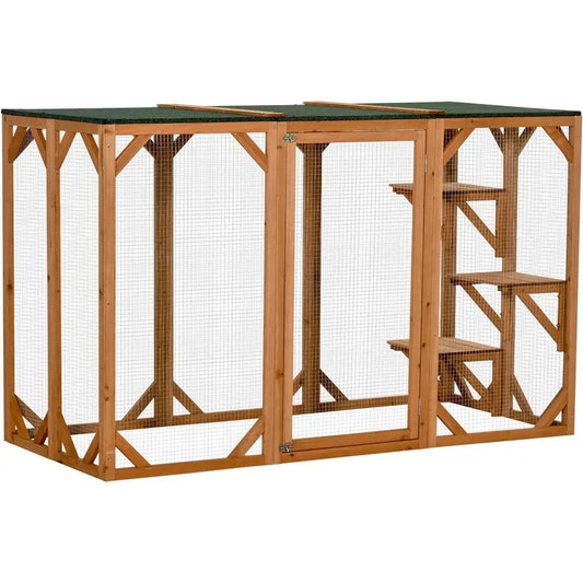 Catio Wooden Feral Cat Shelter with Platforms, Large Door, Weather Protection Roof, 71 L, Orange