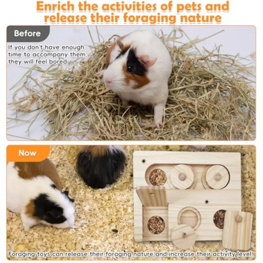 Interactive Foraging Toys for Small Pets Including Guinea Pigs Rabbits Chinchillas Rats and Gerbils Wooden Puzzle Treat Dispens