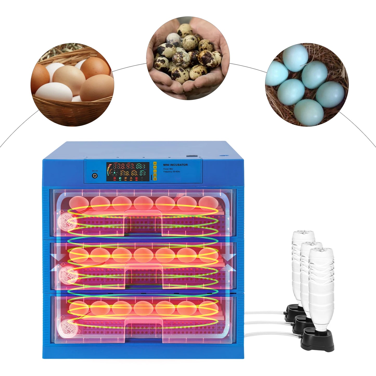 192-Egg Incubator with Automatic Egg Turning and Humidity Contro| Battery Operated and Electric Hatching Machine