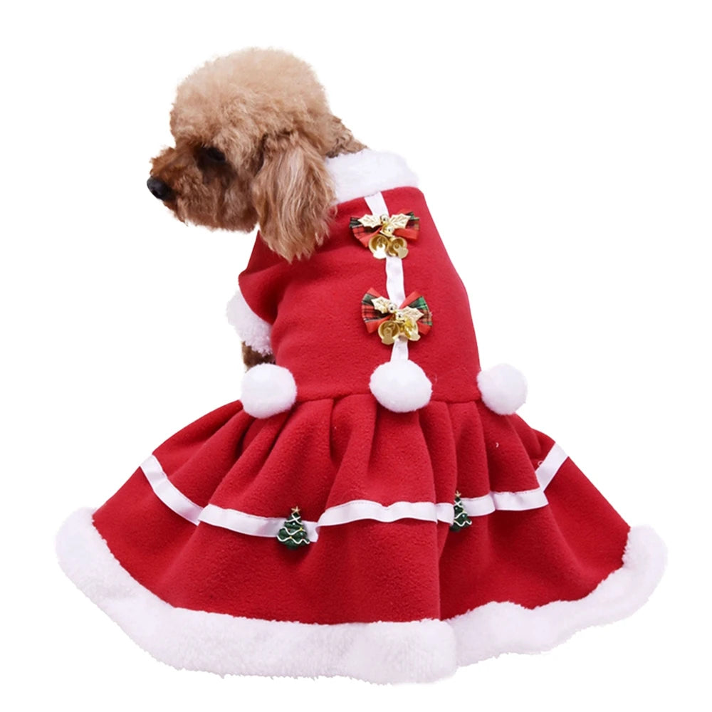 Christmas Dog Girls Costume Dress Puppy Warm Fleece Skirt Clothes Autumn Winter Pet Clothes Dog Red Skirt Fancy Dress Costume