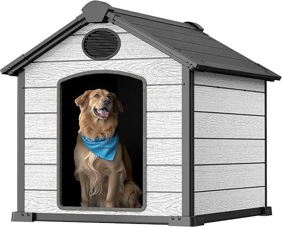 Large Dog House Outdoor Weatherproof, 3XL Big Dog House for 2 Large Dogs Outside, Insulated Igloo Pet House with Elevated Floor