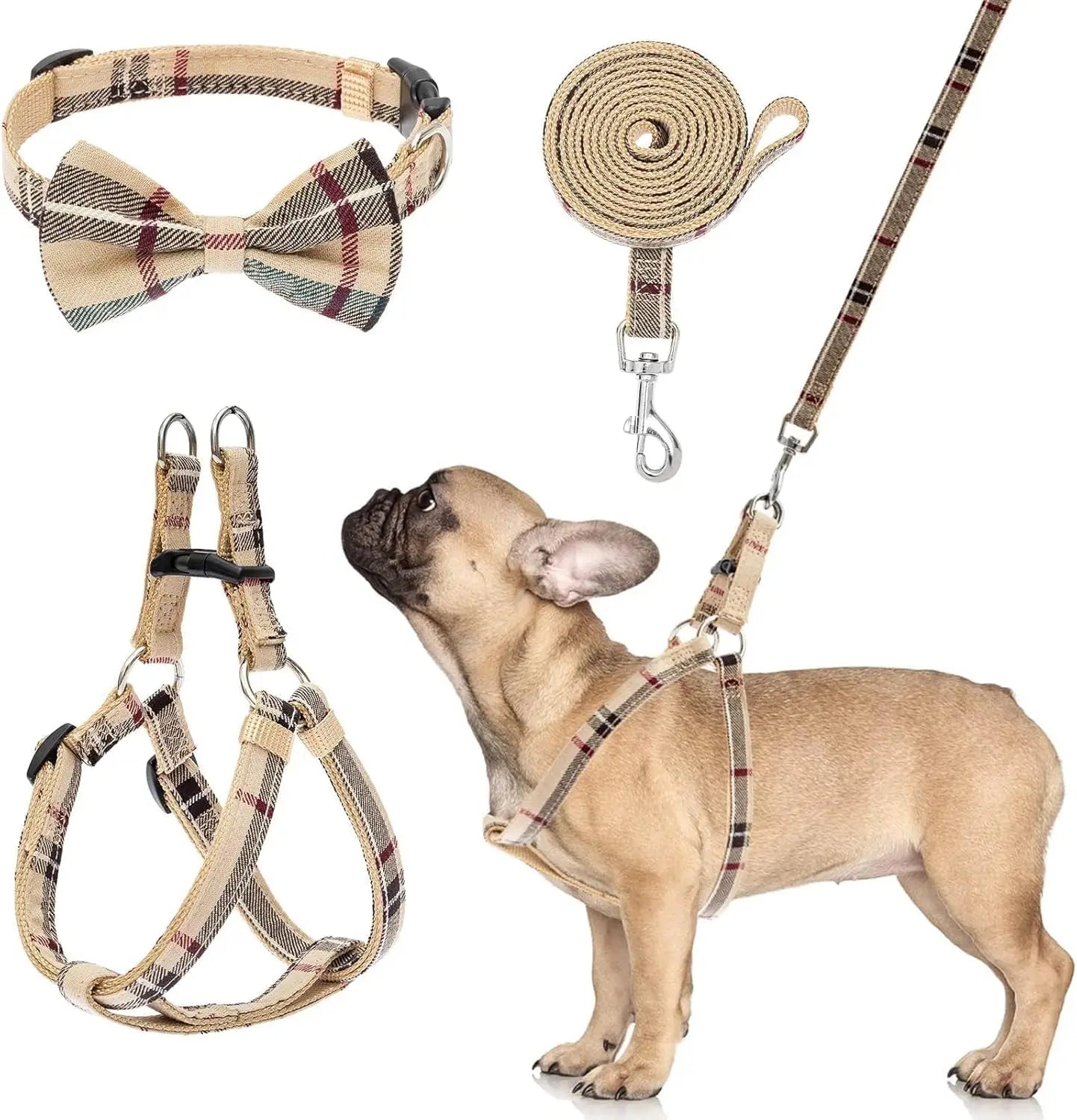 Adjustable No-Pull Dog Harness Collar Leash Set, Escape-Proof Plaid Design for Small Medium Large Dogs Training Walking