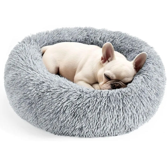 Dog Cat Bed for Indoor Cats 20in Calming Donut Bed for Puppy and Kitten Washable Round Fluffy Pet Bed for Small Medium Dogs and