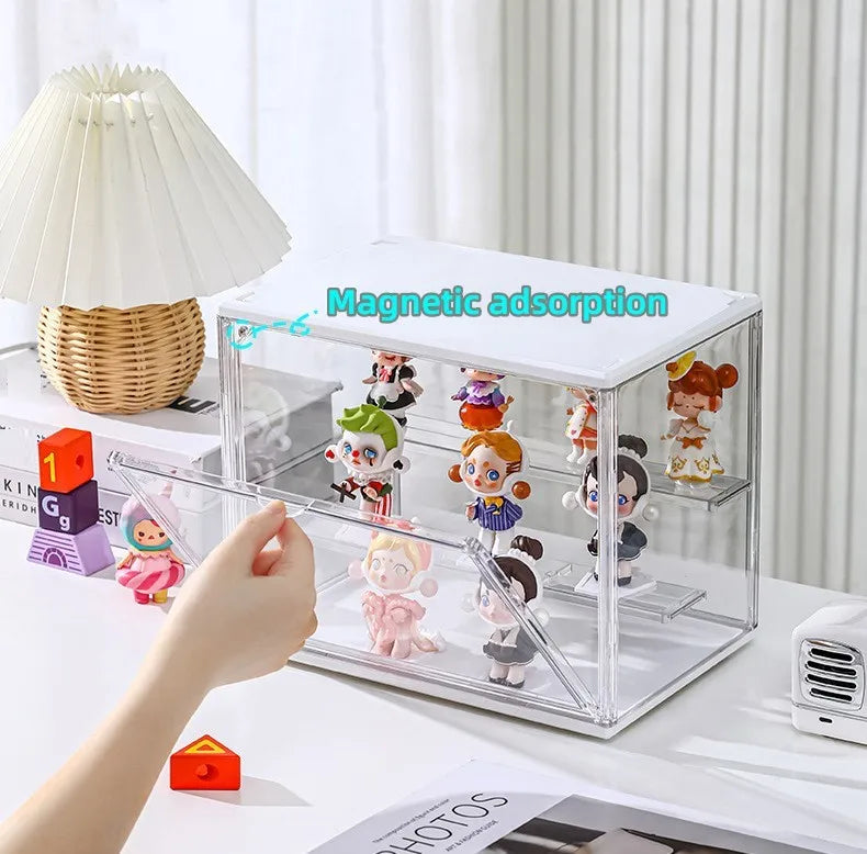 Clear Display Box Stackable Plastic Dustproof Storage Bins Figures Display Collectibles Bag Cosmetic Show Case with Interlayers