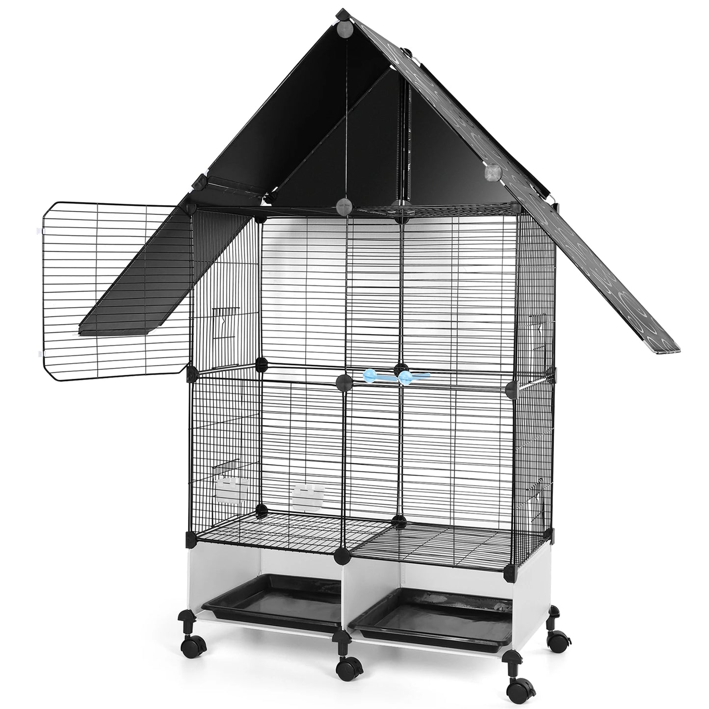 Bird Cage with Rolling Stand House Shape Bird Cage Large 2 Tier Bird Cage Bird Villa for Canary Finch Budgie Lovebirds