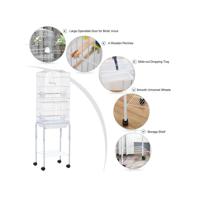 Bird Cage Starter Kit with Removable Rolling Stand for Easy Mobility and Convenience
