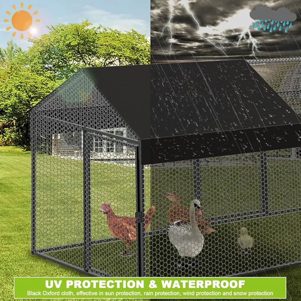 large metal chicken coop chicken run with cover for 10-12 chickens 120"×40"×40" portable poultry cage hen house outdoor backyard