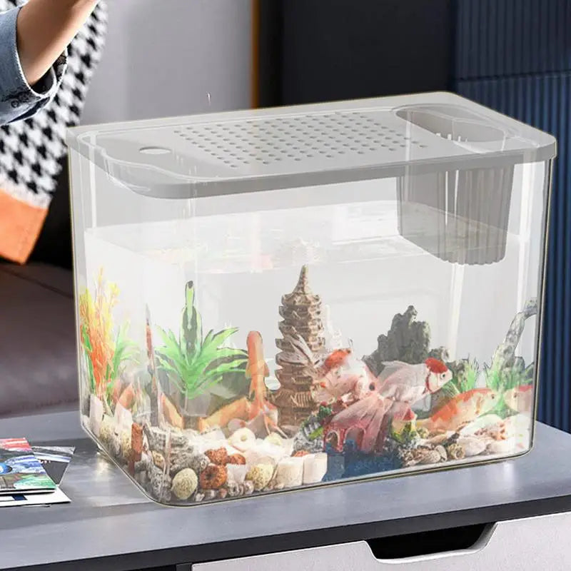 Betta Aquarium Tank Transparent Turtle Tank Aquarium Fish Bowls Small Aquariums Decorative Compact Tank For Turtle Breeding