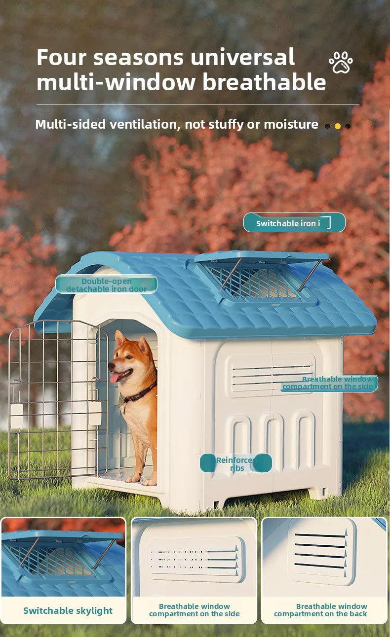 Large Waterproof Outdoor Dog House - Detachable & Washable Dog Cage for Medium/Large Breeds, All-Weather Shelter