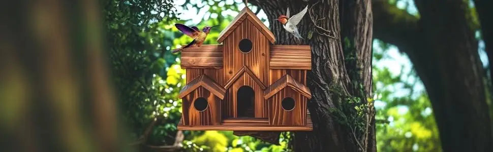 Outdoor bird house, handmade 6-hole, hanging bird house, used for gardening decoration and bird habitat