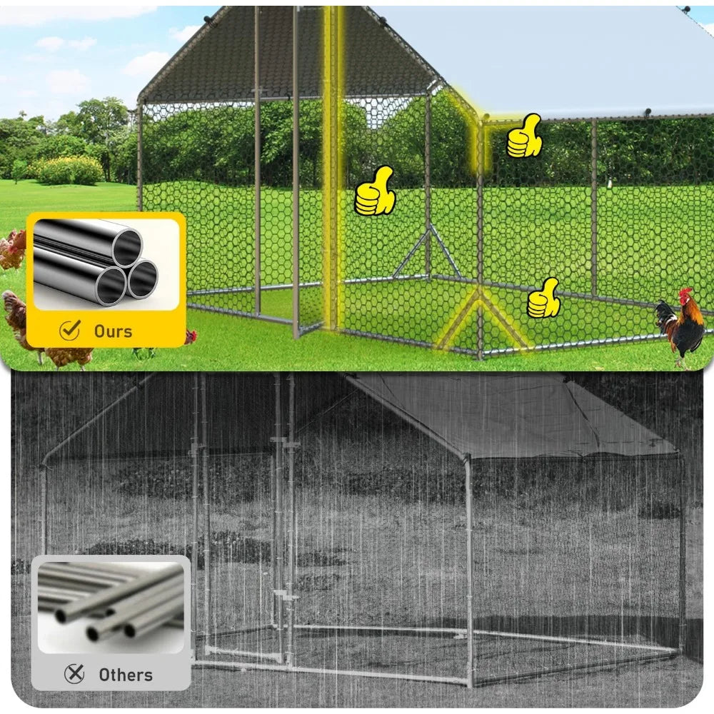 Large Metal Chicken Coop with Run Walk-in Poultry Cage Chicken Runs House Pen Cage Spire Roofed Chicken Coops with Anti-Ultravi