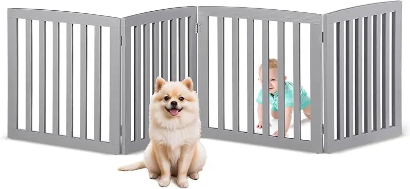 24 Inch White Wooden Pet Gate 4 Panel Foldable Z Shape