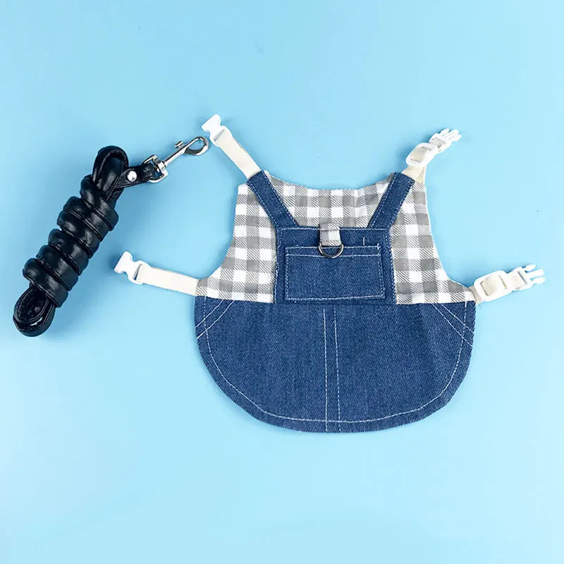 Stylish Denim Pet Harness & Leash Set - Rabbit Bunny Guinea Pig Walking Costume for Small Animals Safety Accessory