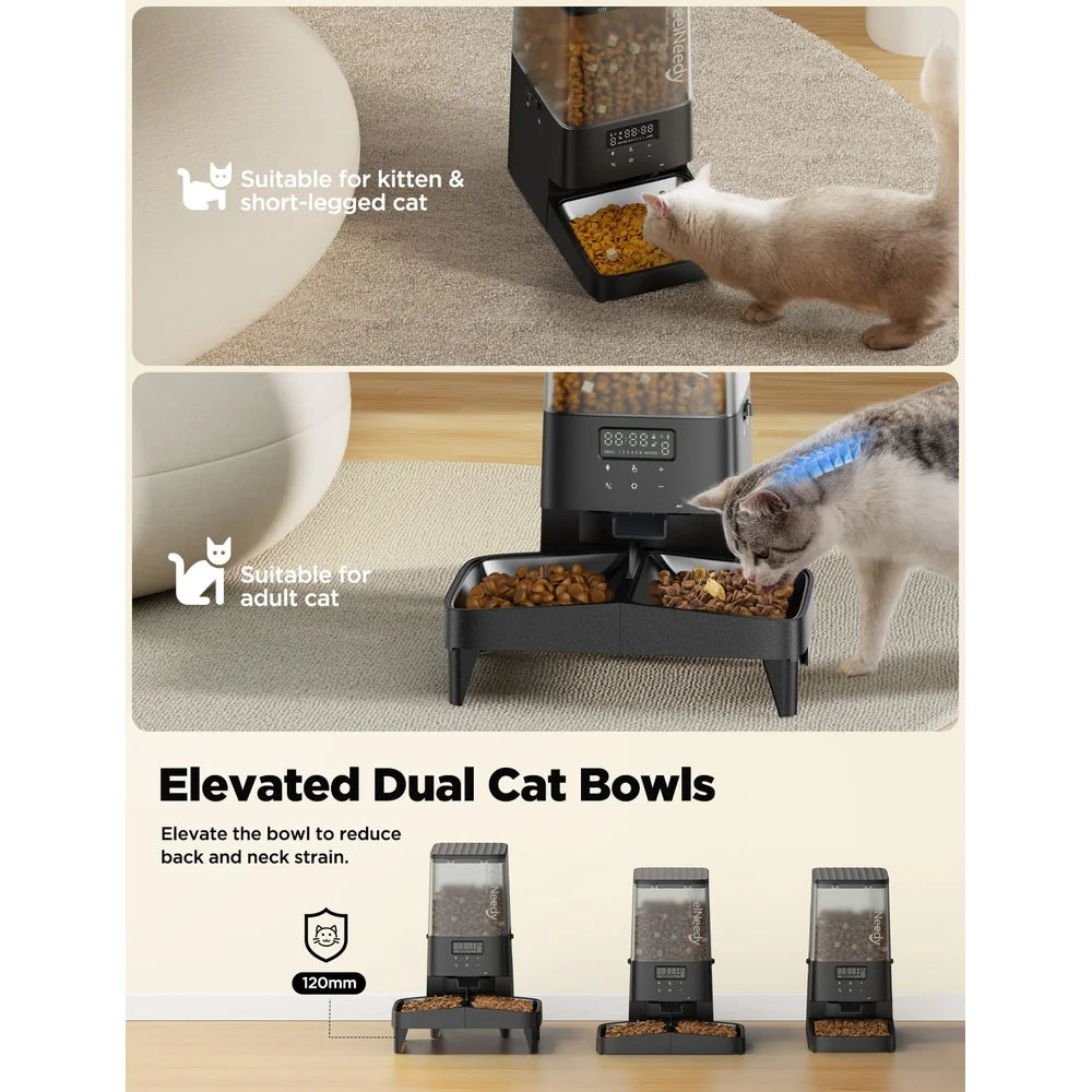Automatic Cat Feeder 5L Timed Pet Food Dispenser Elevated Feeding Station with 2 Stainless Steel Bowls Voice Recording