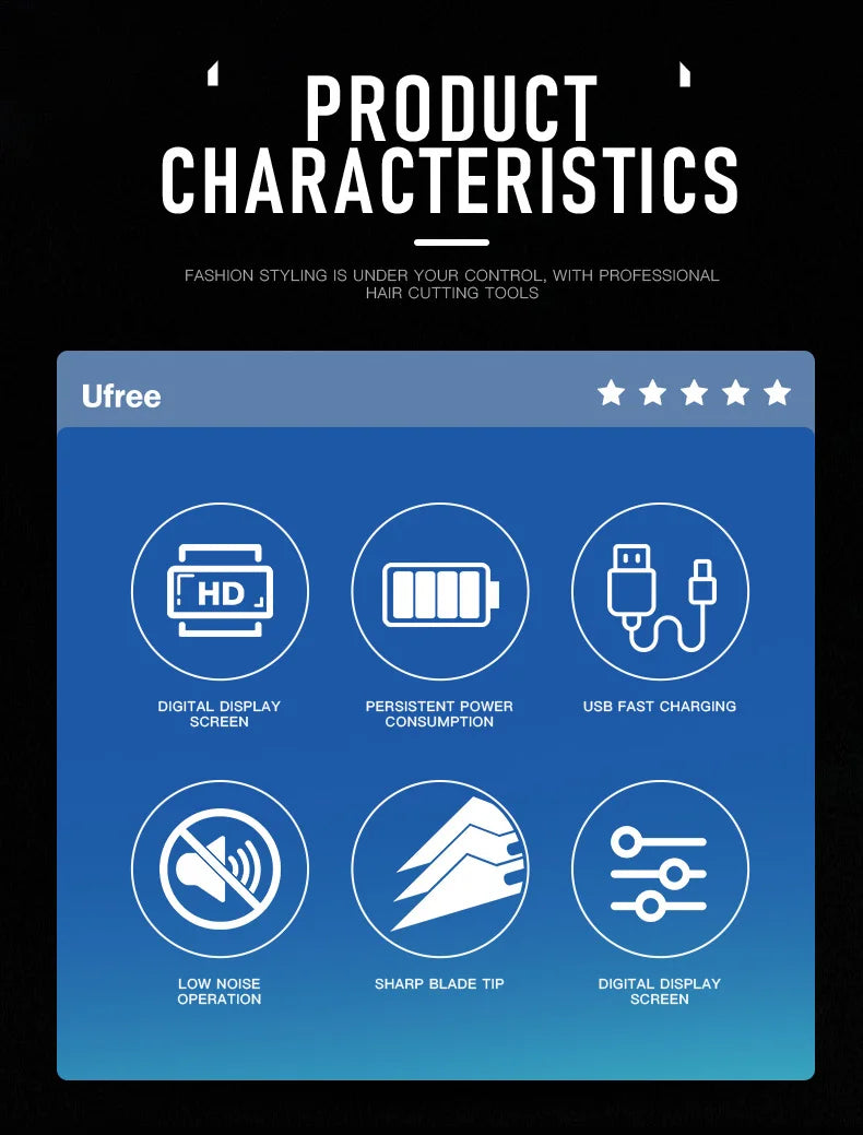 Ufree Beard Trimmer for Men, Waterproof Electric Razor for Nose, Body, Face & Mustache, Cordless Hair Clippers Shavers Grooming