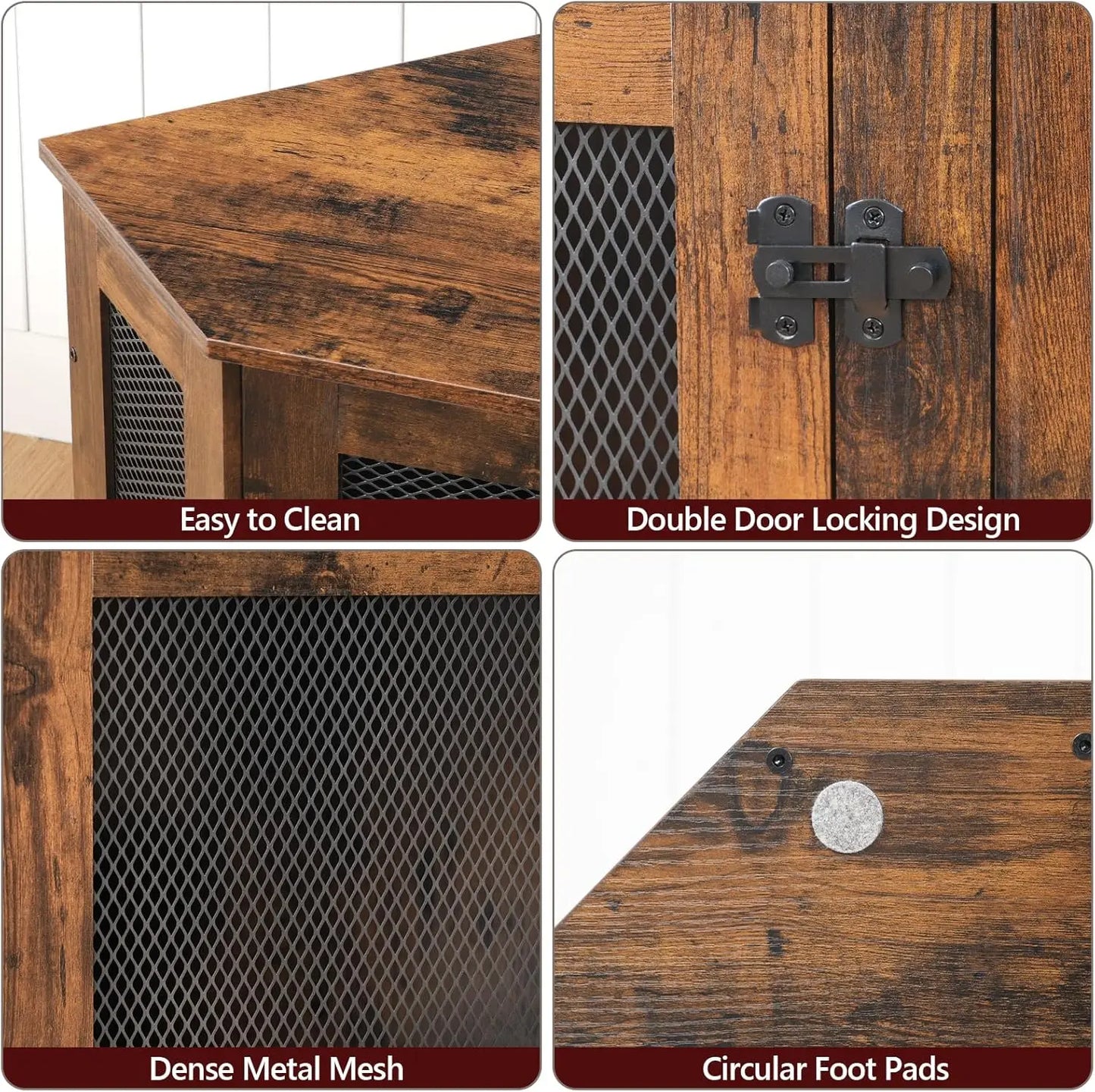 Corner Dog Crate Furniture, Wooden Kennel End Table for Small Medium Dogs, Indoor Pet Cage TV Stand Rustic Brown
