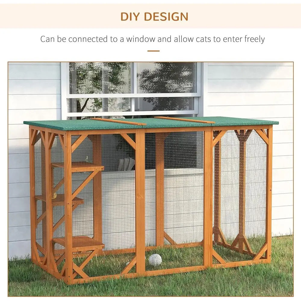 Catio Wooden Feral Cat Shelter with Platforms, Large Door, Weather Protection Roof, 71 L, Orange