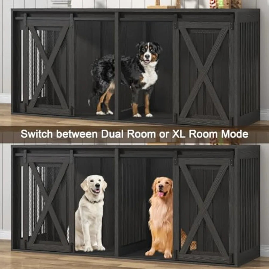78.7 XXL Dog Crate Furniture for 2 Large Dogs Heavy Duty Double Dog Cage Large Breed 35.4 Tall Thick Wooden Dog Kennel TV Stand