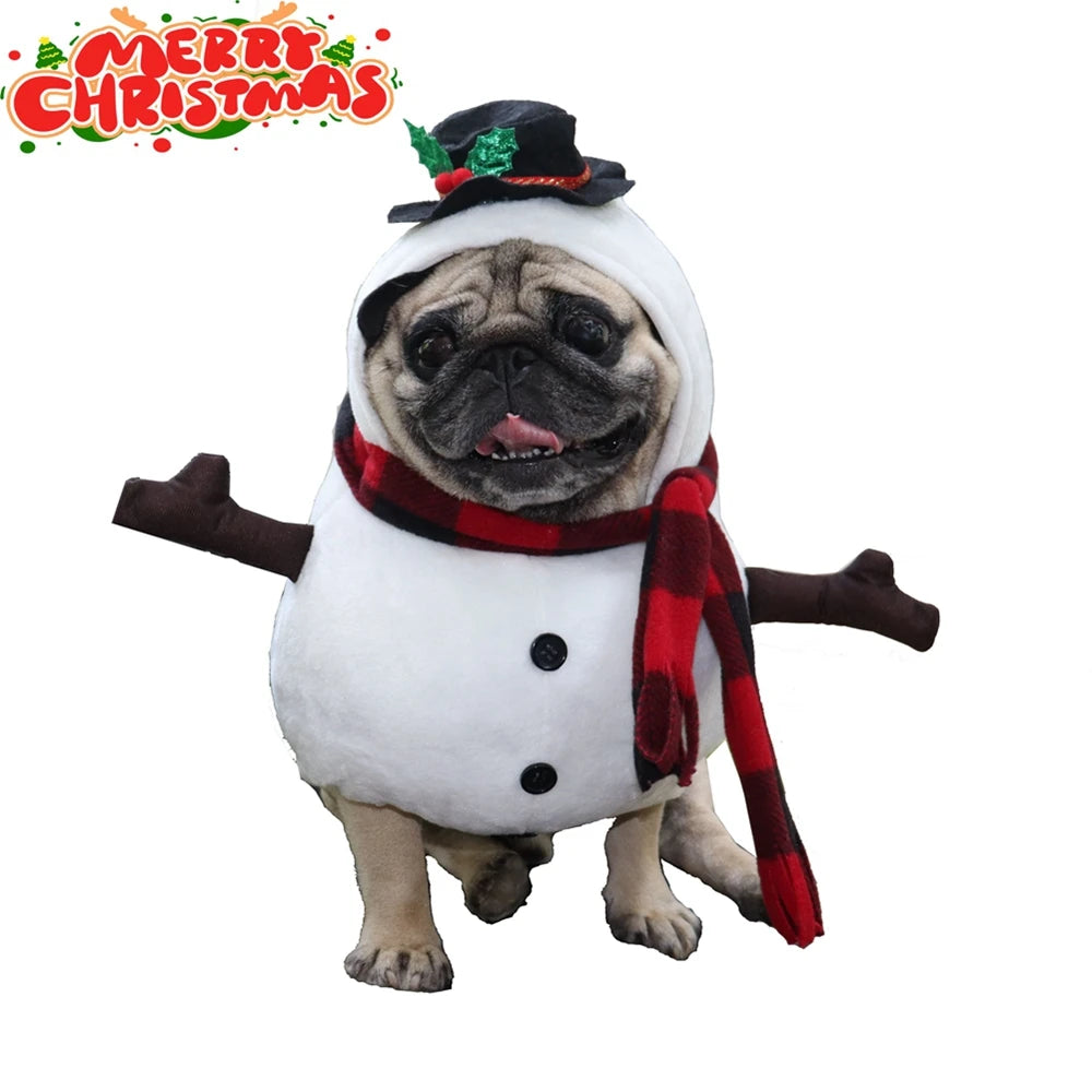 Christmas Snowman Dog Costume Outfits Winter Warm Puppy Cat Apparel for Small Medium Dogs Holiday Party Dressing Clothes