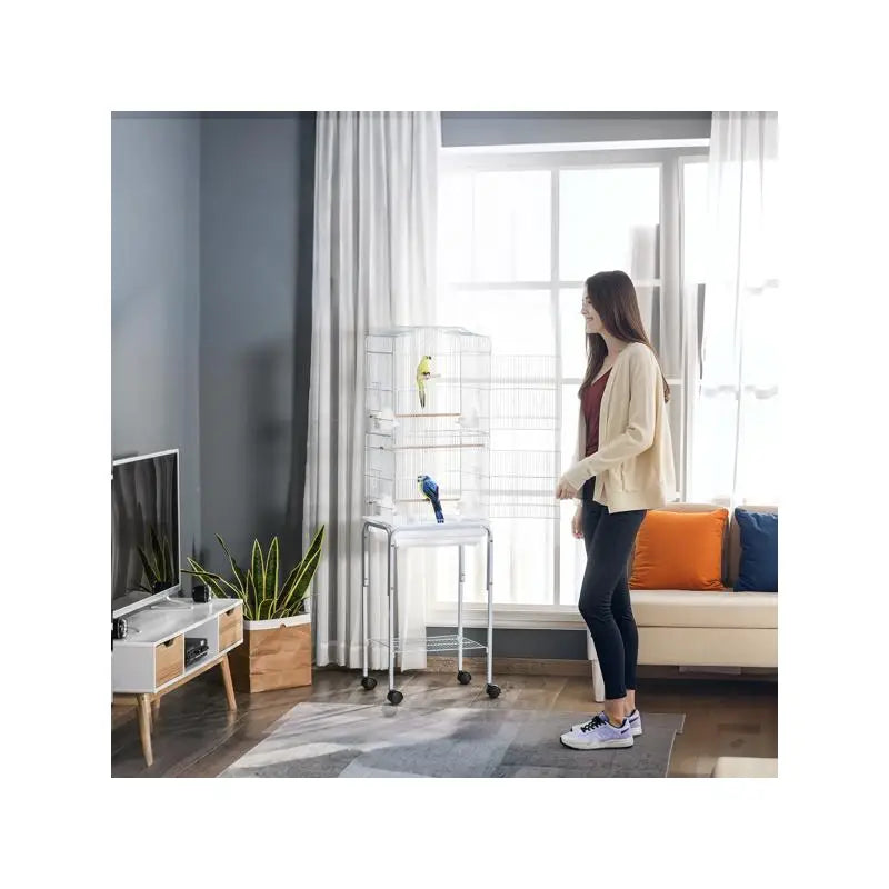 Bird Cage Starter Kit with Removable Rolling Stand for Easy Mobility and Convenience