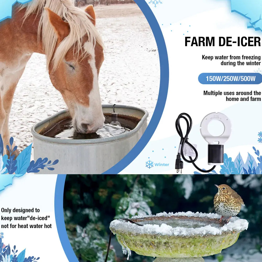 500W Chicken Waterer Heater Aluminum Utility De-Icer for Farm & Livestock, Non-Conductive and Anti-Rust Heated Chicken Waterer