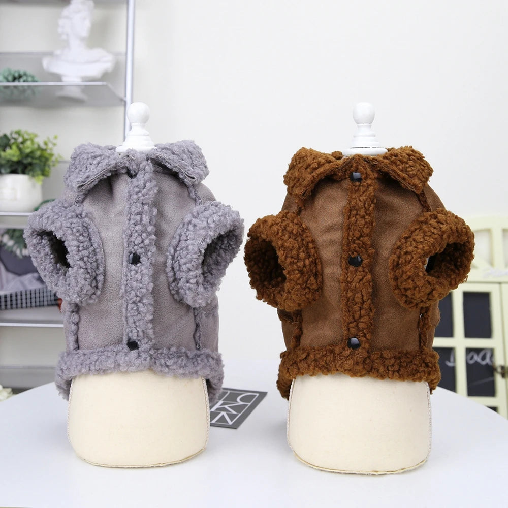 British Style Dog Jacket Lamb Fleece Winter Dog Clothes for Small Dogs Puppy Costume Chihuahua Warm Coat Pet Pug Yorkie Outfits