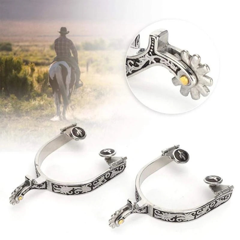 Western Cowboy Spur with Rowel Stainless Steel Horse Boot Spur Decoration Mens Roping Spur Horse Riding Accessories