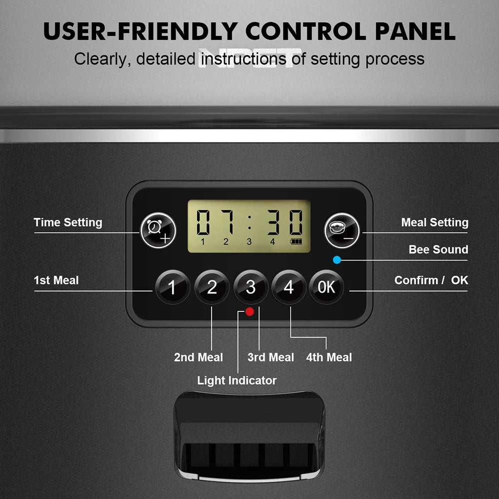 NPET 4L Automatic smart pet feeder for cats dogs multiple pets with stainless steel bowl Customize healthy food 1-9 portions