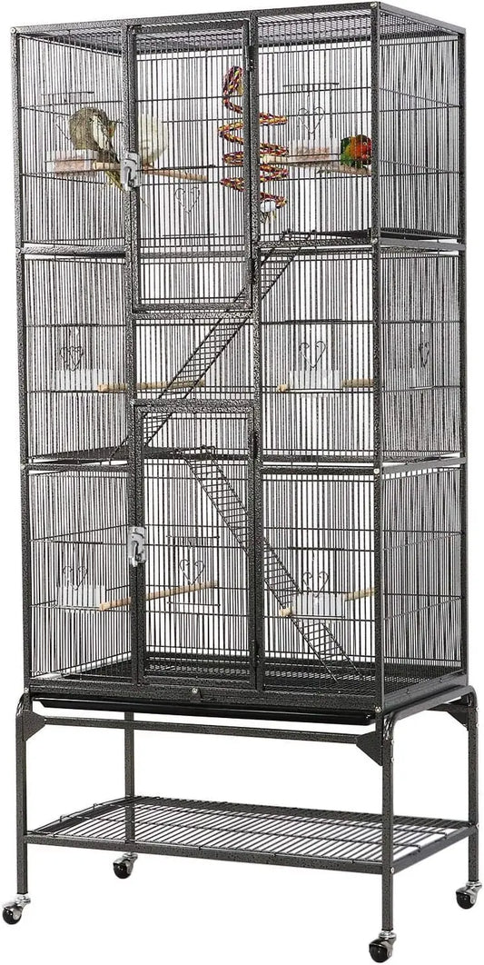 69-Inch Large Metal Bird Cage for Parrots, Cockatiels, Conures, Parakeets, Lovebirds - Black