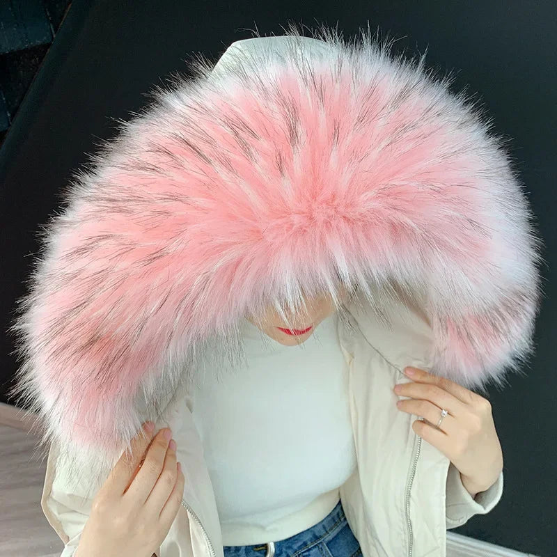 Women Blinger Faux Raccoon Fur Detachable Collar For Winter Coat And Hoody Decorative Fake Collar Fur Customerized False Collar