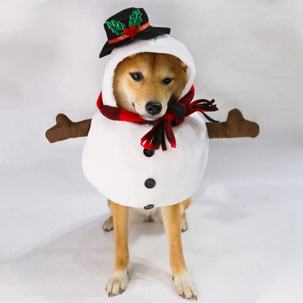 Christmas Snowman Dog Costume Outfits Winter Warm Puppy Cat Apparel for Small Medium Dogs Holiday Party Dressing Clothes
