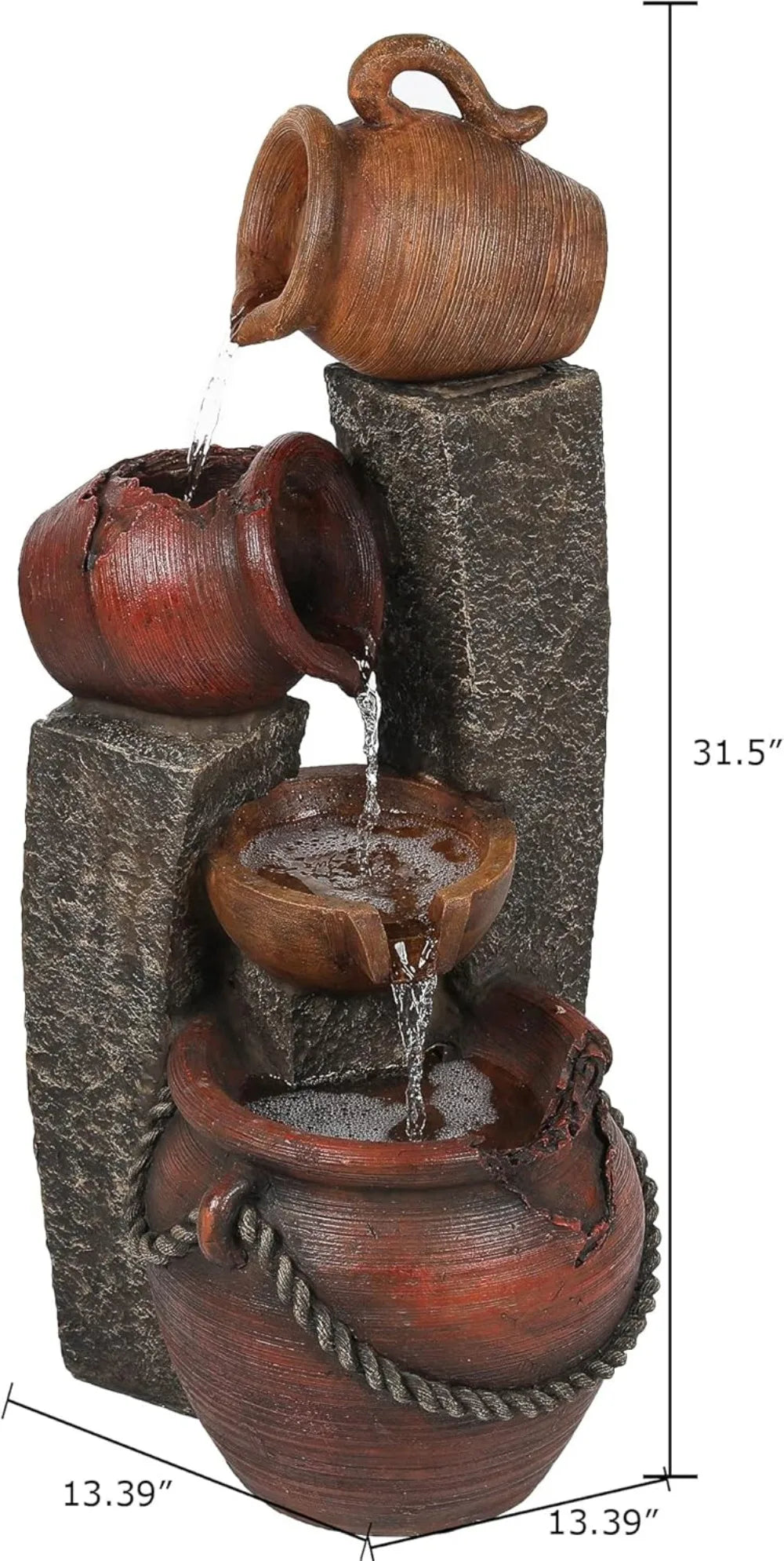 32 Inch Farmhouse Outdoor Water Fountain Lights Cascading