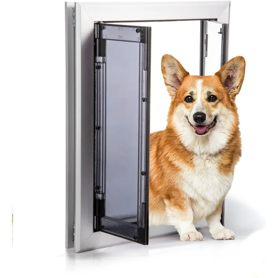 Premium Dog Door with Double Panels for IndoorOutdoor Use Automatic Closing Magnetic Flaps for Energy Efficiency Slidein Panel