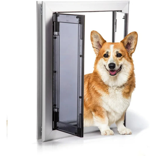 Premium Dog Door with Double Panels for IndoorOutdoor Use Automatic Closing Magnetic Flaps for Energy Efficiency Slidein Panel