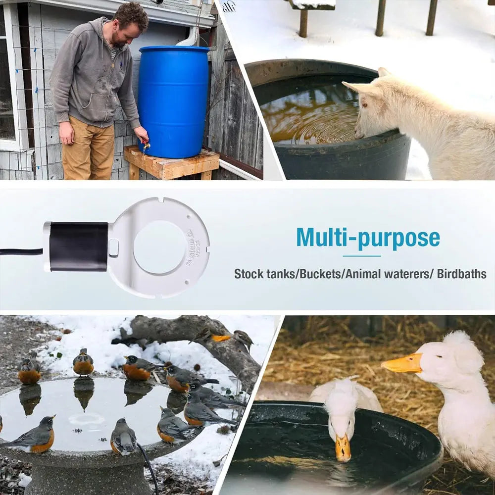 500W Chicken Waterer Heater Aluminum Utility De-Icer for Farm & Livestock, Non-Conductive and Anti-Rust Heated Chicken Waterer