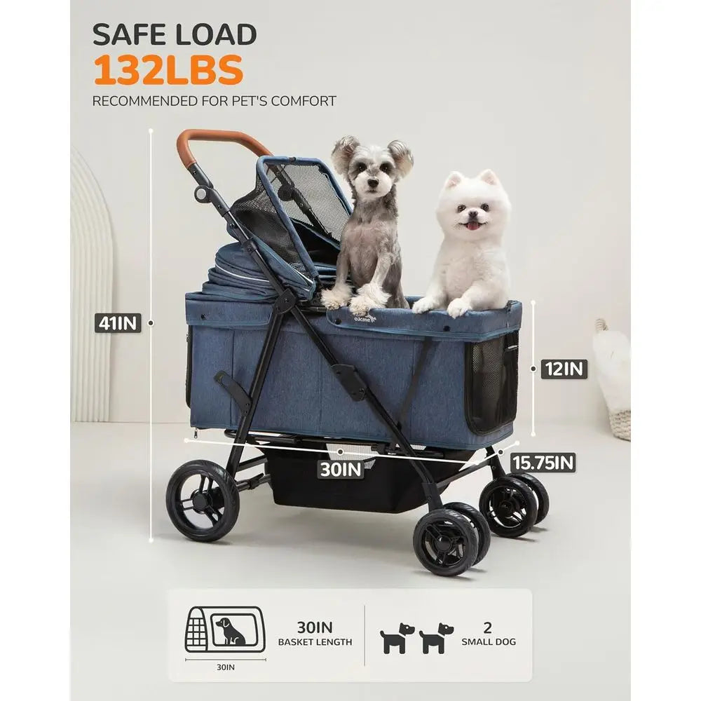 Extra Large Foldable Pet Stroller for Dogs 20-132 lbs, Ventilated, Suitable for 2 Small Dogs, Pink or Navy